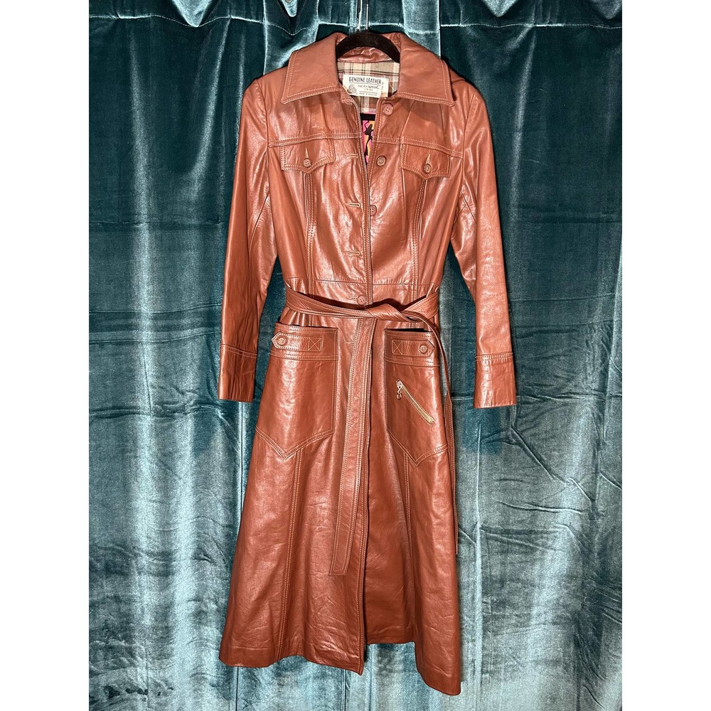 Vintage Brown Leather Trenchcoat w/ Pure Wool Lining